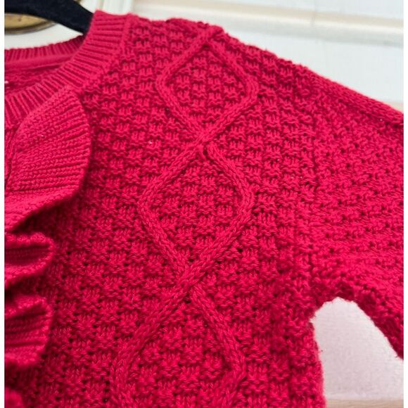 Baby Gap dark red long sleeved knitted 100%cotton sweater,front/wrists ruched 3T - Picture 6 of 10